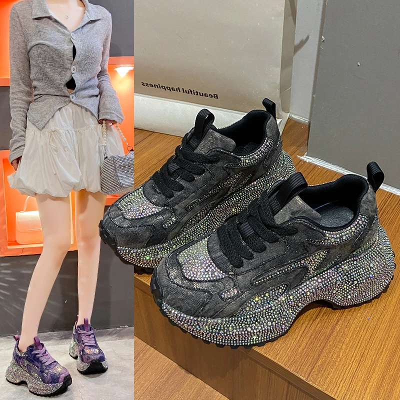 

High Appearance Platform Sneakers All Diamond Fashion Women's Shoes Comfortable Anti Slip Breathable Wear Resistant Casual Shoes