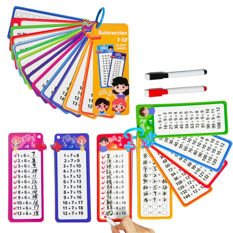 15Pcs/set Math Addition Subtraction Multiplication Division Card Reusable Practice Card for Kids Learning Early Education Toy