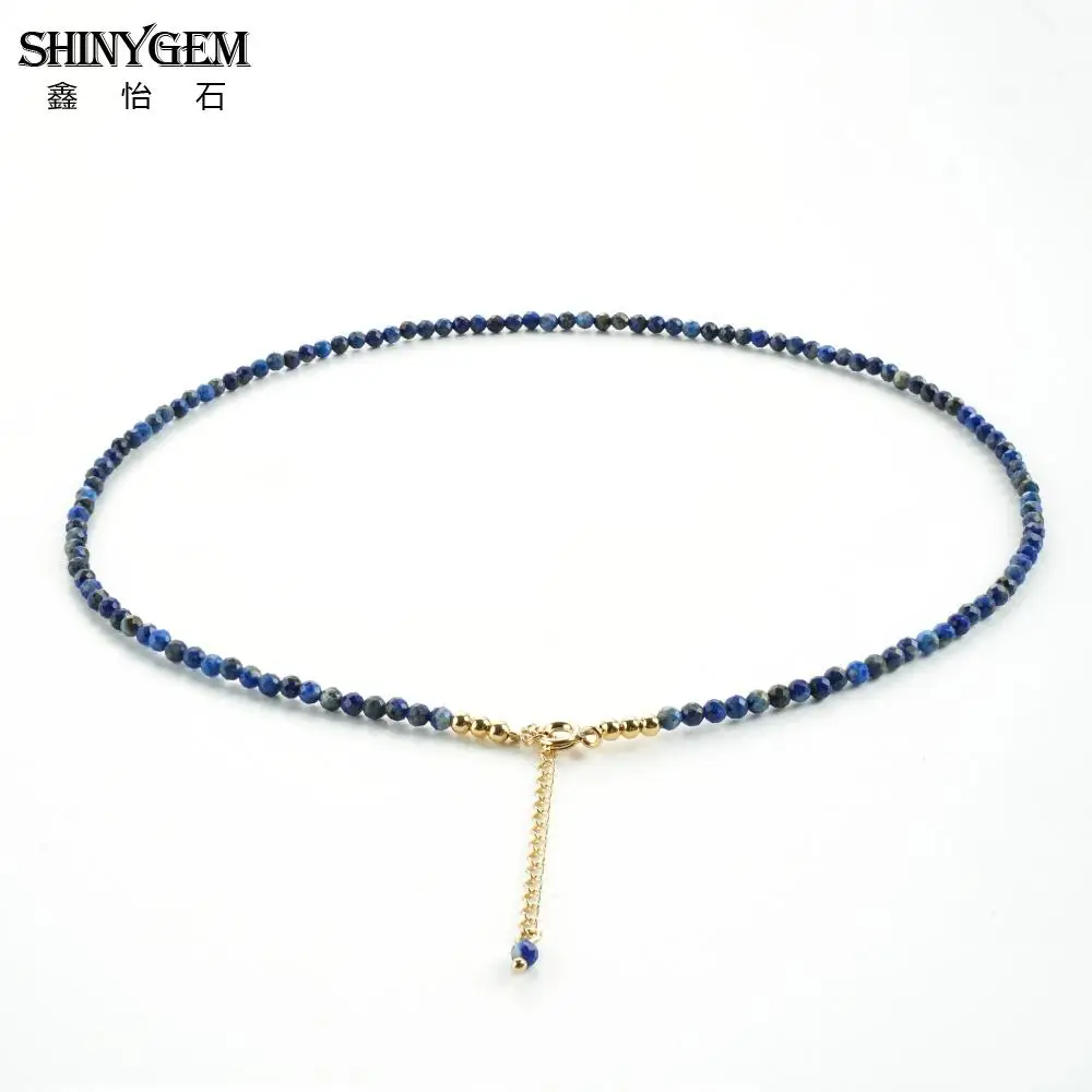 

SHINYGEM Natural 3mm Lapis Lazuli Faceted Bead Necklace Women Adjustable Blue Stone Beaded necklace Relaxing healing of the Soul
