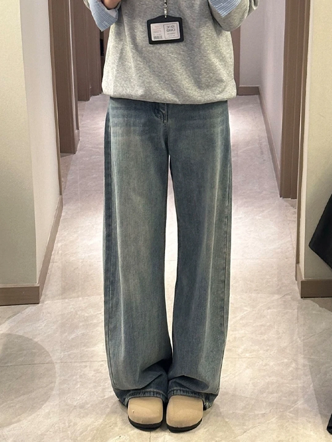 

Retro Blue Washed Straight Leg Men's Jeans mid Waist Bell Bottoms Casual Wear Summer Fashion Brand Youth Leisure Long Trousers