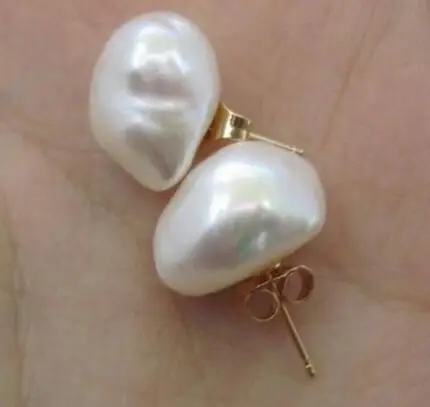 

noble jewelry charming sea baroque 10-11mm white pearl earring 14K/20 YELLOW GOLD