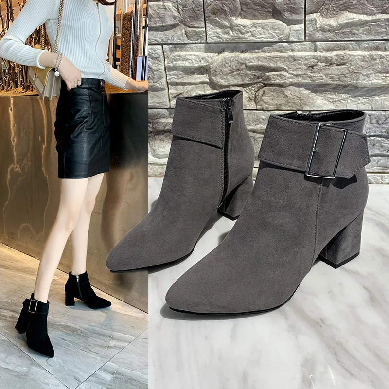 Large Size Women's Ladies Mother Famale Autumn Ankle Boots Flock Woman 2026 Trend Heels Women's Boots Ladies High Heel Shoes