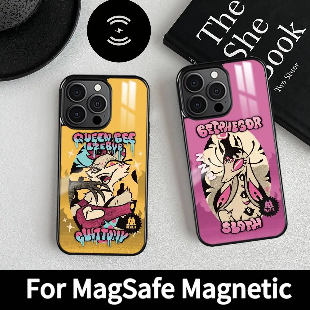 أنيمي H-HelluvaS B-Boss جراب هاتف MagSafe المغناطيسي آيفون 16 15 14 13 12 11 برو زائد ماكس شاحن لاسلكي صغير Funda