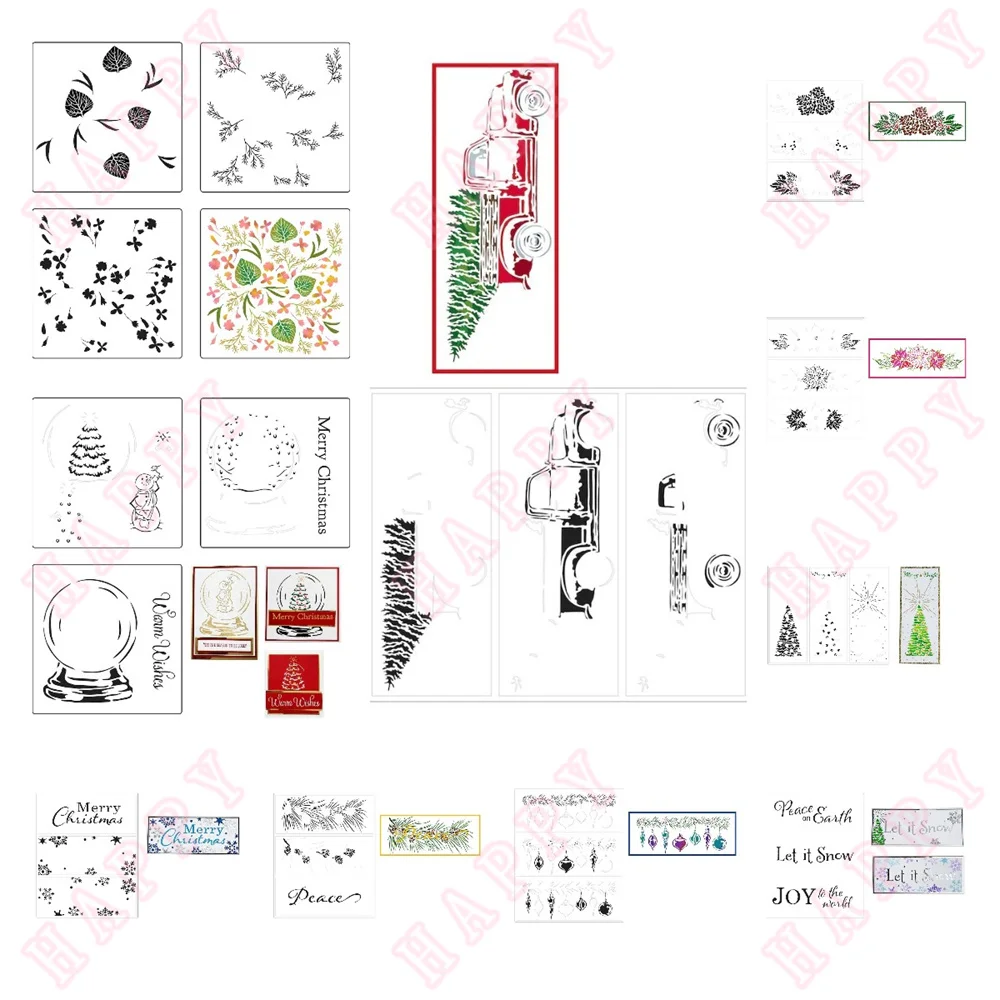 Christmas Plastic Stencils Snowflake Tree Sports Car Diy Paper Card Photo Album Decoration Scrapbook  Diary Craft Making Moulds