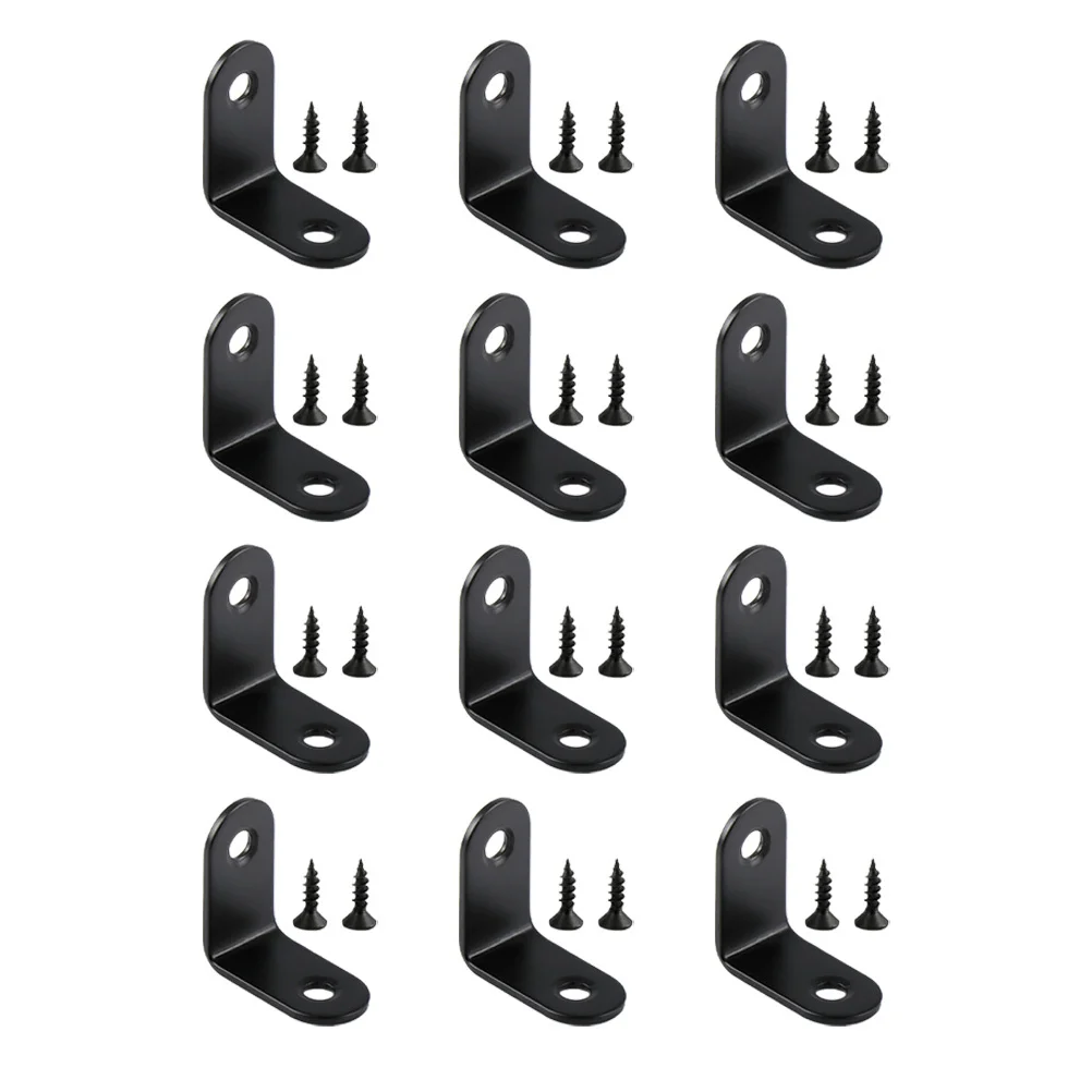 Soporte de esquina para muebles de alta resistencia, soporte de ángulo de esquina grueso en forma de L de 90 grados, color negro, 12 Uds.