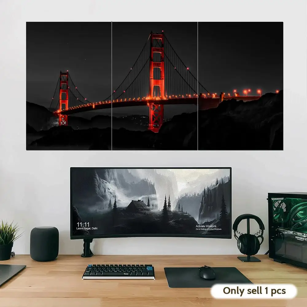 Golden Gate Bridge Night Poster Stickers Self-Adhesive Art For Bedroom Living Room Home Decor Modern Wall Decals Gift