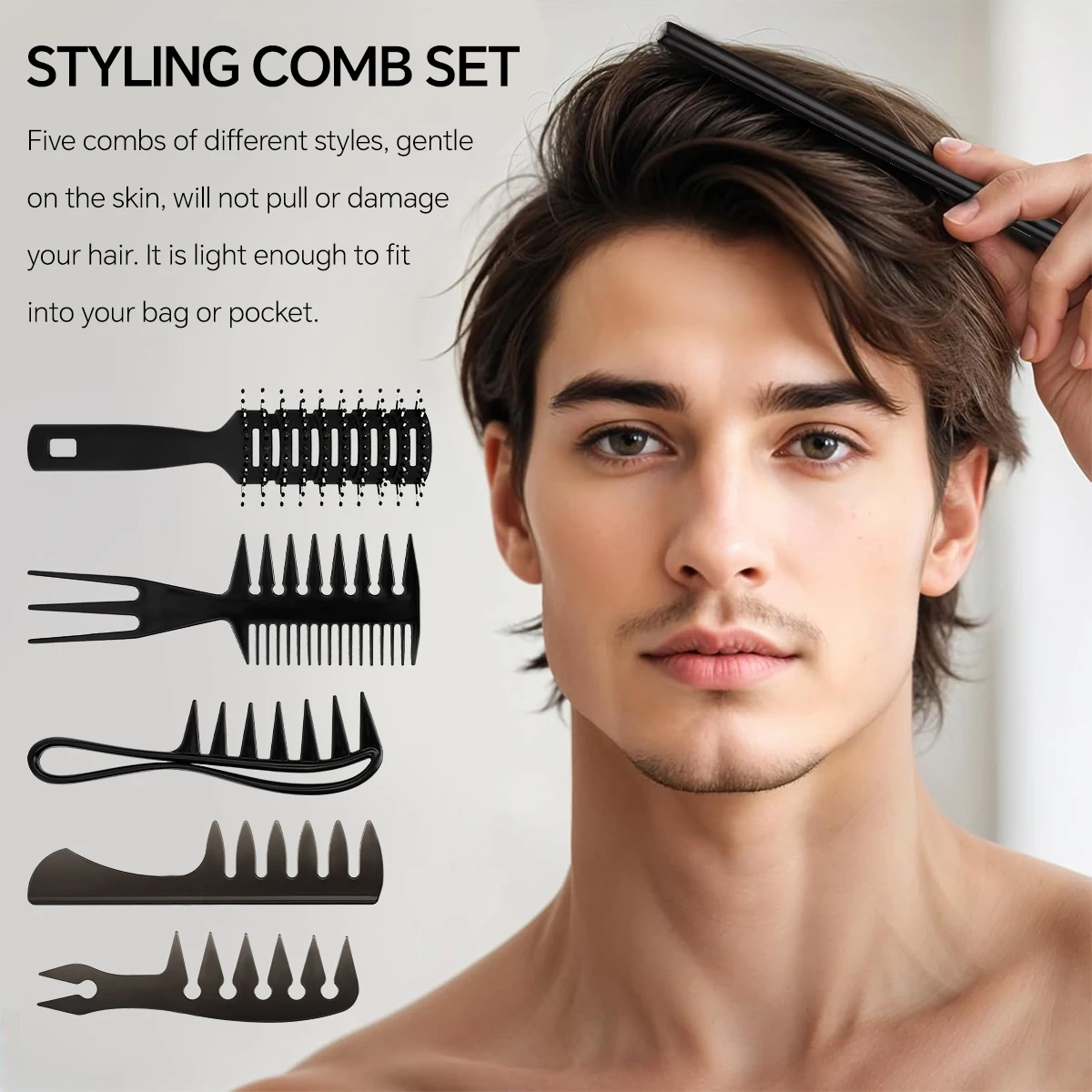 

5pcs Salon Professional Hairbrush Comb Styling Detangling Hair Brush Tool For Men Women Hairdressing Beauty Modeling Design