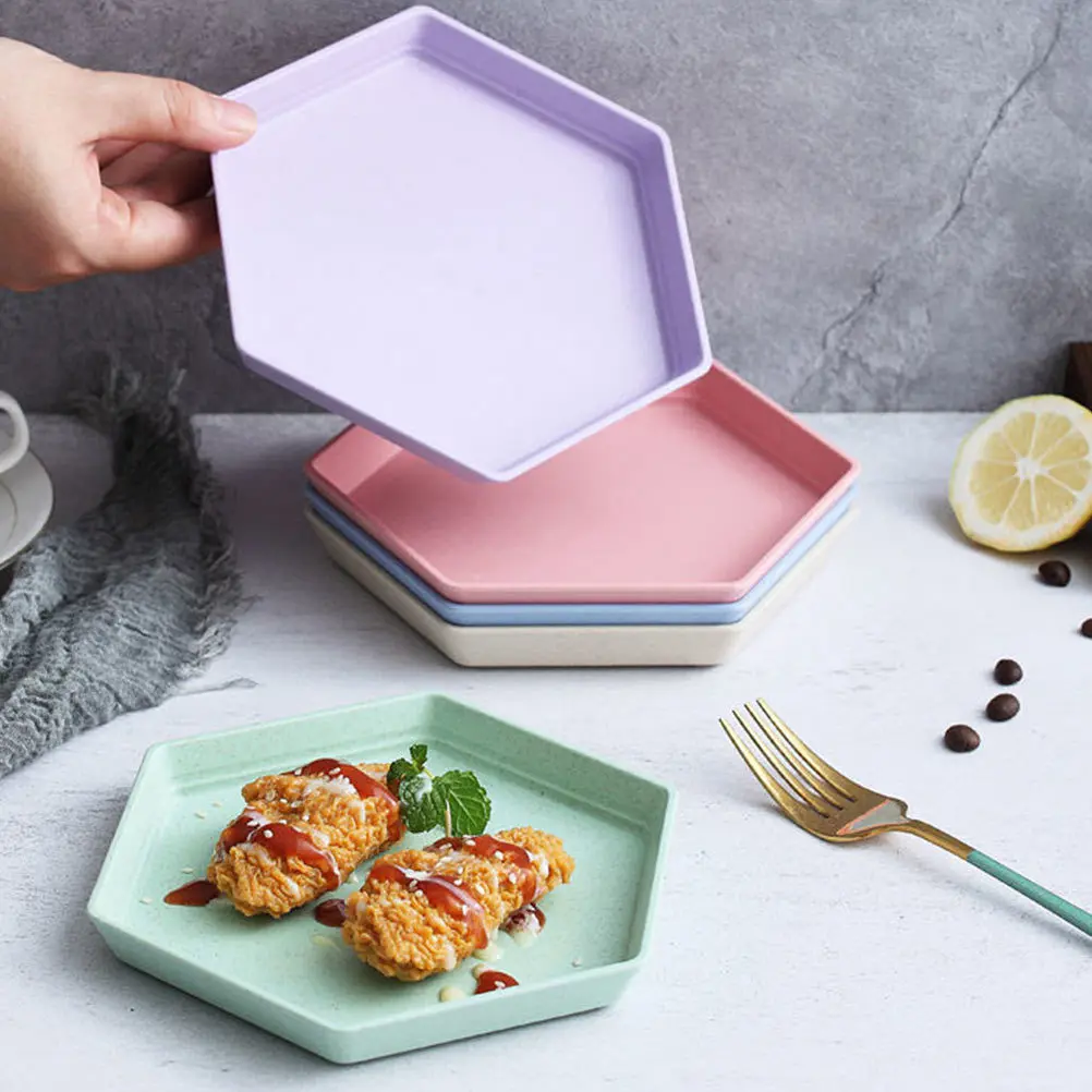 

5pcs Fruit Tray Set Hexagon Shaped Dessert Plate Household Tableware Storage Food Container Retro Design Kitchen Coffee Shop