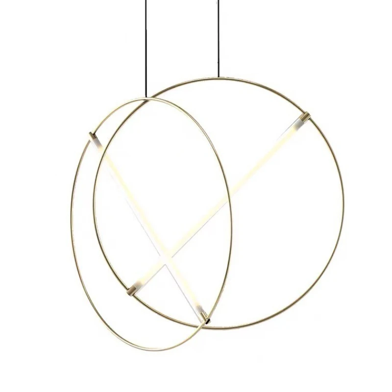 

Circular Restaurant Iron Pendant Modern Minimalist Model House Project Exhibition Hall Living Room Golden Pendan