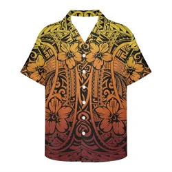 Men's Tribal Polynesian Beach Shirts 3D Printed Short Sleeve Button Down Casual Hawaiian T-Shirt Mens Oversized Tee Tops Clothes