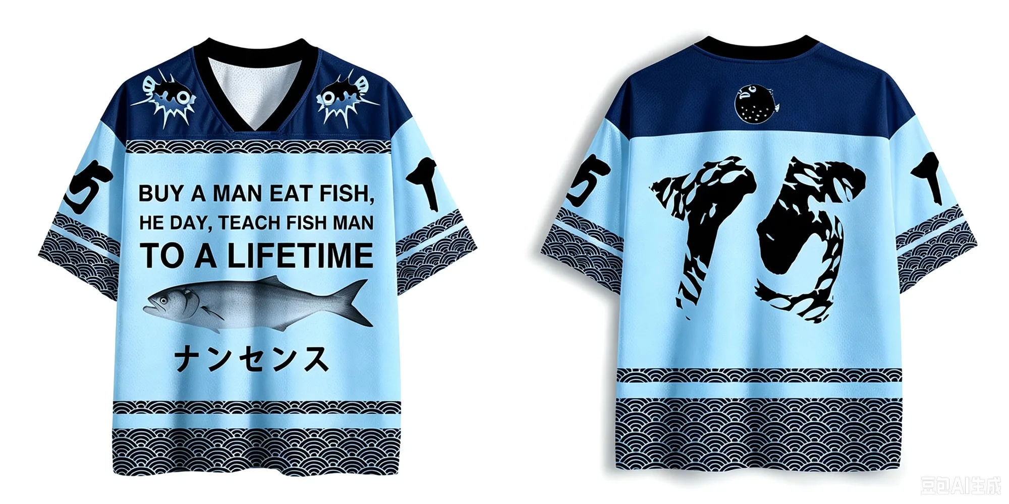 Japanese-style Fun Fish 3DPrint Quick-dry Breathable Sports MenWomen Vneck Loose Tshirt Fashionable Street Y2K Parental Clothing