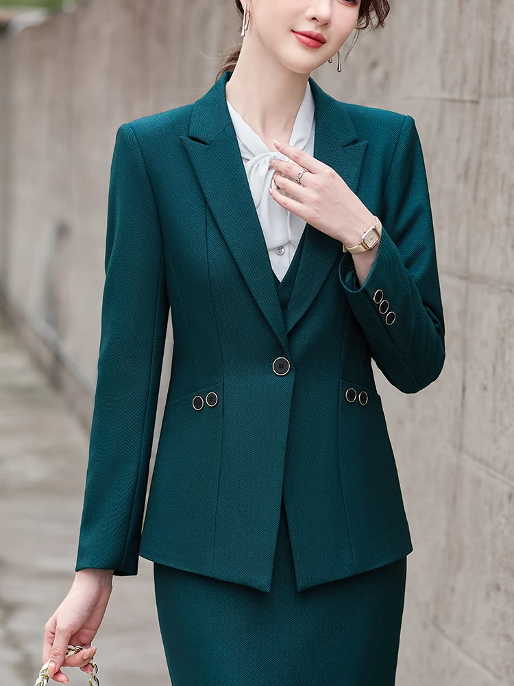 Blue Black Green Purple Ladies Blazer Women Female Single Button Full Sleeve Business Work Wear Formal Jacket For Autumn Winter