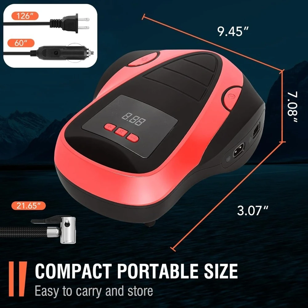 

Fumiture -Portable Air Compressor DC 12V AC 110V Electric Tire Pump for Car Tires and Inflatables with Digital Pressure Gauge