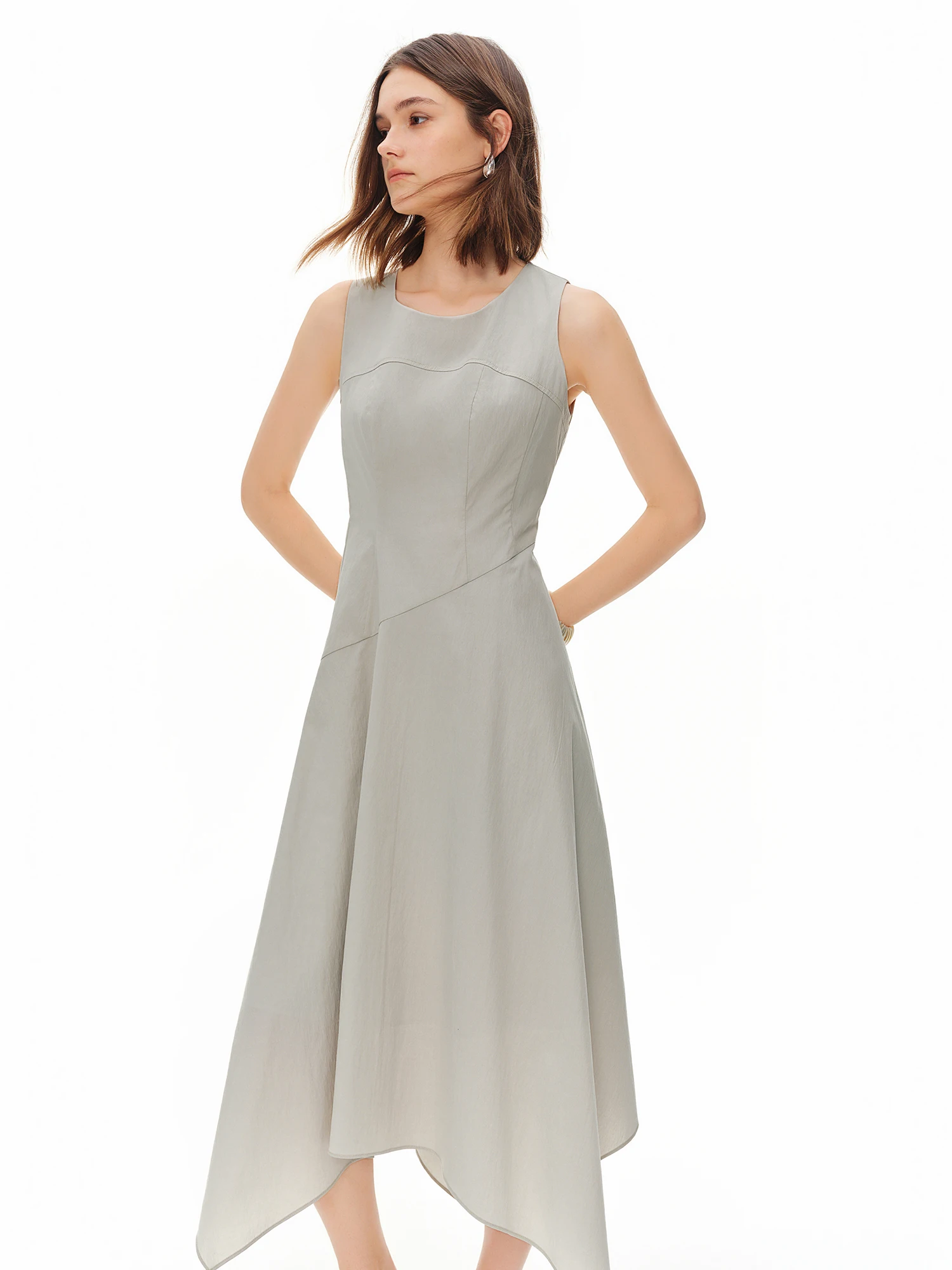 DUSHU 2026 Summer Women's Asymmetrical Deconstructed Sleeveless Midi Dress Structural Waist-Cinching Minimalist Inclusive Sizing