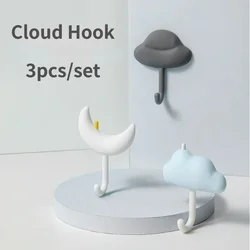 Cloud Moon Wall Hook Hanger, Key Holder, Sala de estar, Saco, Chapéu, Casaco, Cozinha, Banheiro, Organizador, Decoração da Parede, 3Pcs