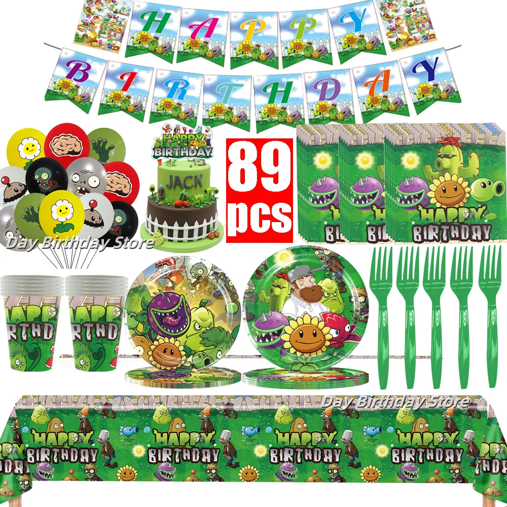 

Plantss Vs. Zombiesed Birthday Disposable Tableware Party Supplies Cup Plate Tablecloth Tissues 3D Ballooon for Kids Decoration