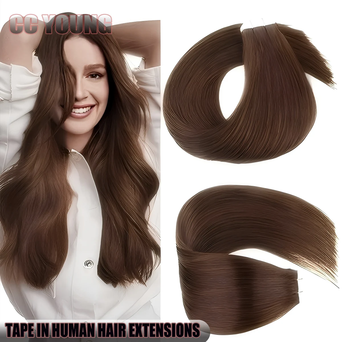 

20Pcs Tape-In Hair Extensions 100% Remy Human Hair Chocolate Brown Straight 50g Adding Length And Volume for Women