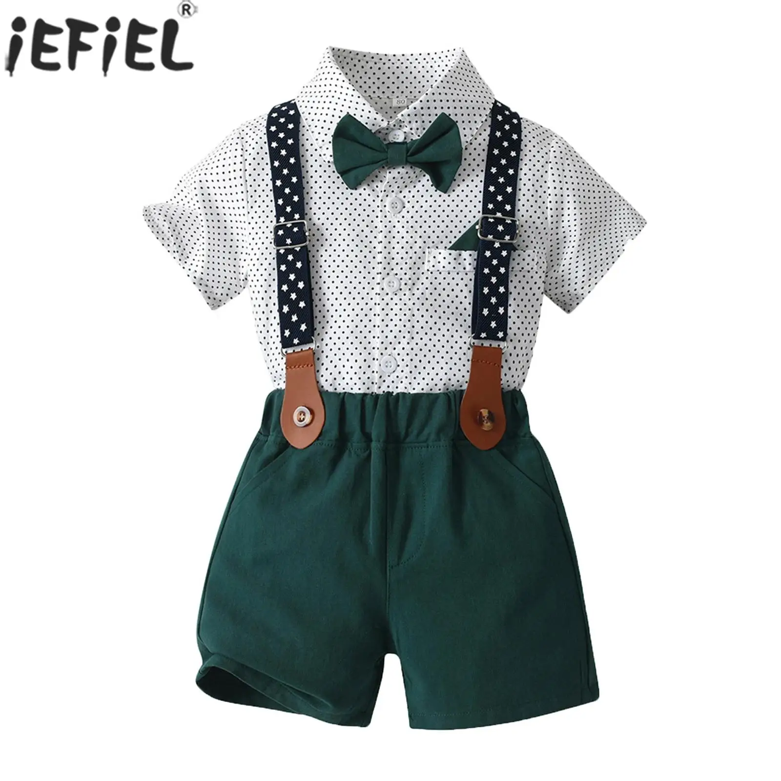 Baby Boys Casual Preppy Style Outfits Christening Birthday Party Photography Gentlemen Suit Short Sleeve Bow Shirt with Shorts