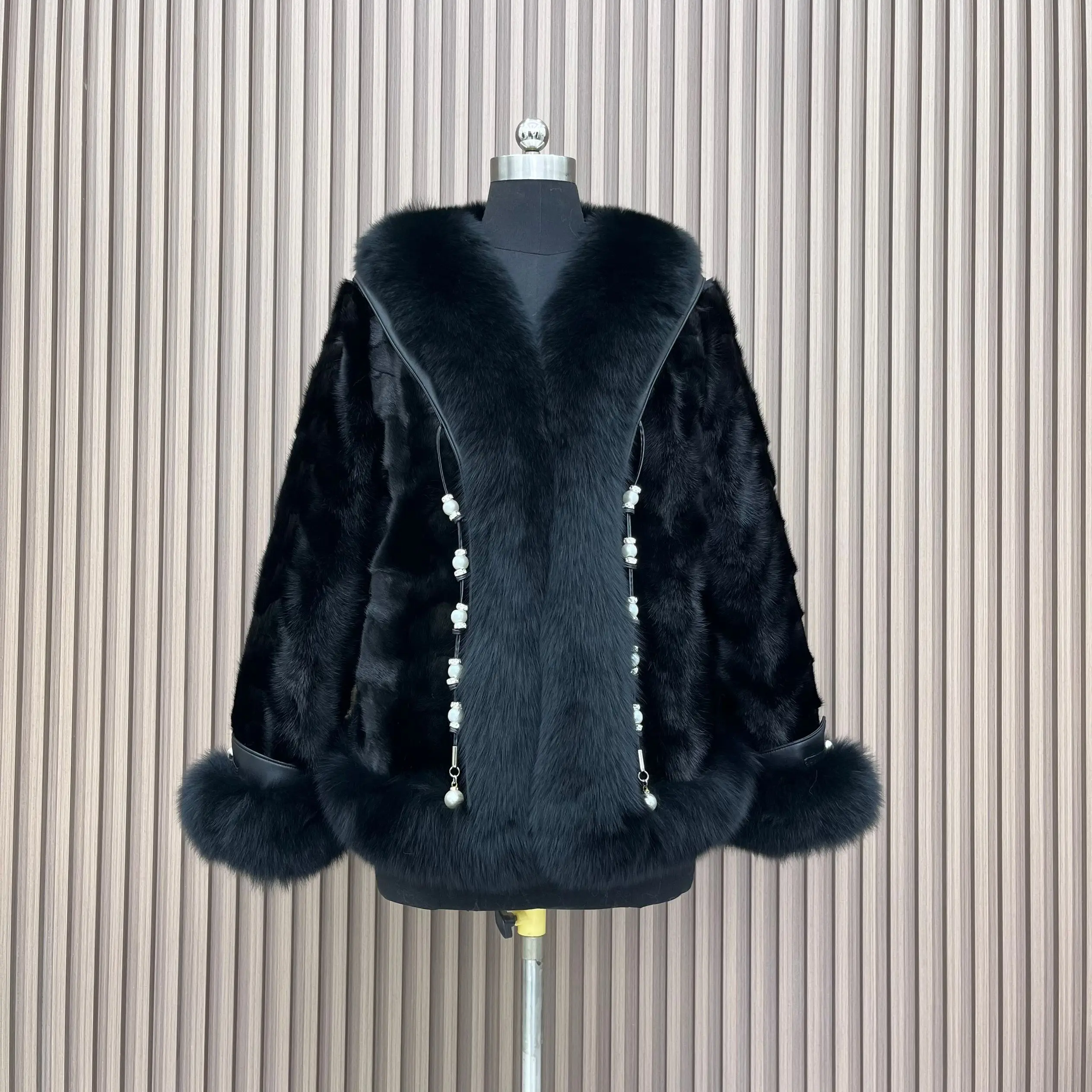 2024 Real Natural Mink Fur Outerwear New Autumn Winter Women Big Collar Coat High Quality Luxury Warm Middle Length Cardigan