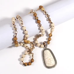 RH Fashion Bohemian Jewelry Accessory 8mm Stones Knotted With Stone Dorp Pendant Necklaces For Women Boho Gift