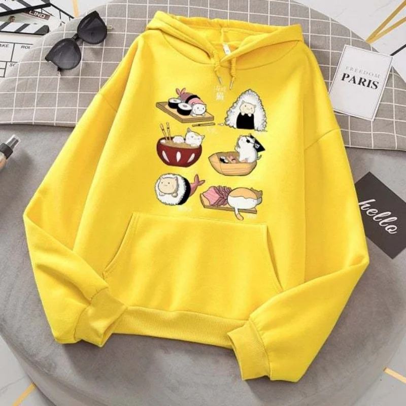 Autumn and winter cartoon print pattern casual sports fashion comfortable off shoulder sleeves hooded shirt top
