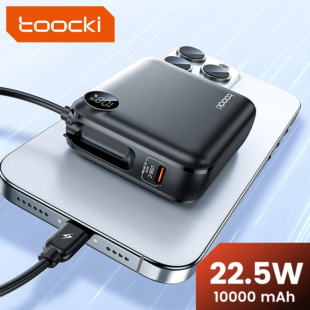 Toocki 10000mAh Mini Power Bank with USB C Cable LED Display 22.5W Portable Fast Charging External Battery Powerbank for Travel