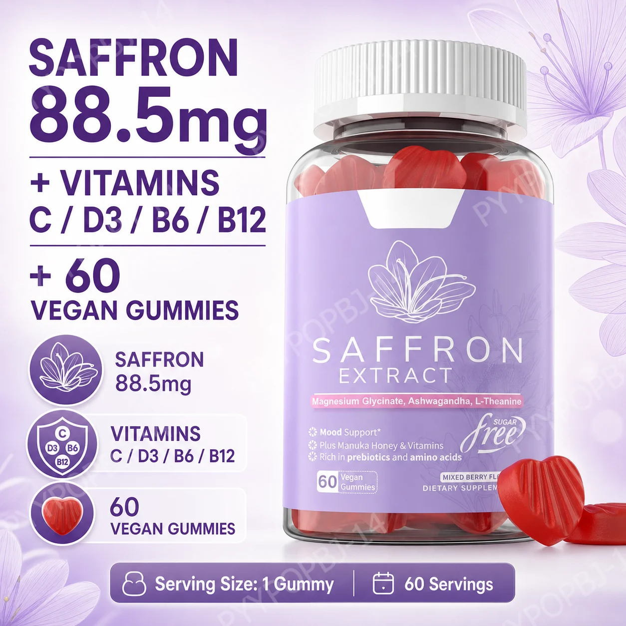 Food Snacks To Eat - Safran-Extrakt-Gummibärchen 88,5mg mit Vitaminen C, D3,