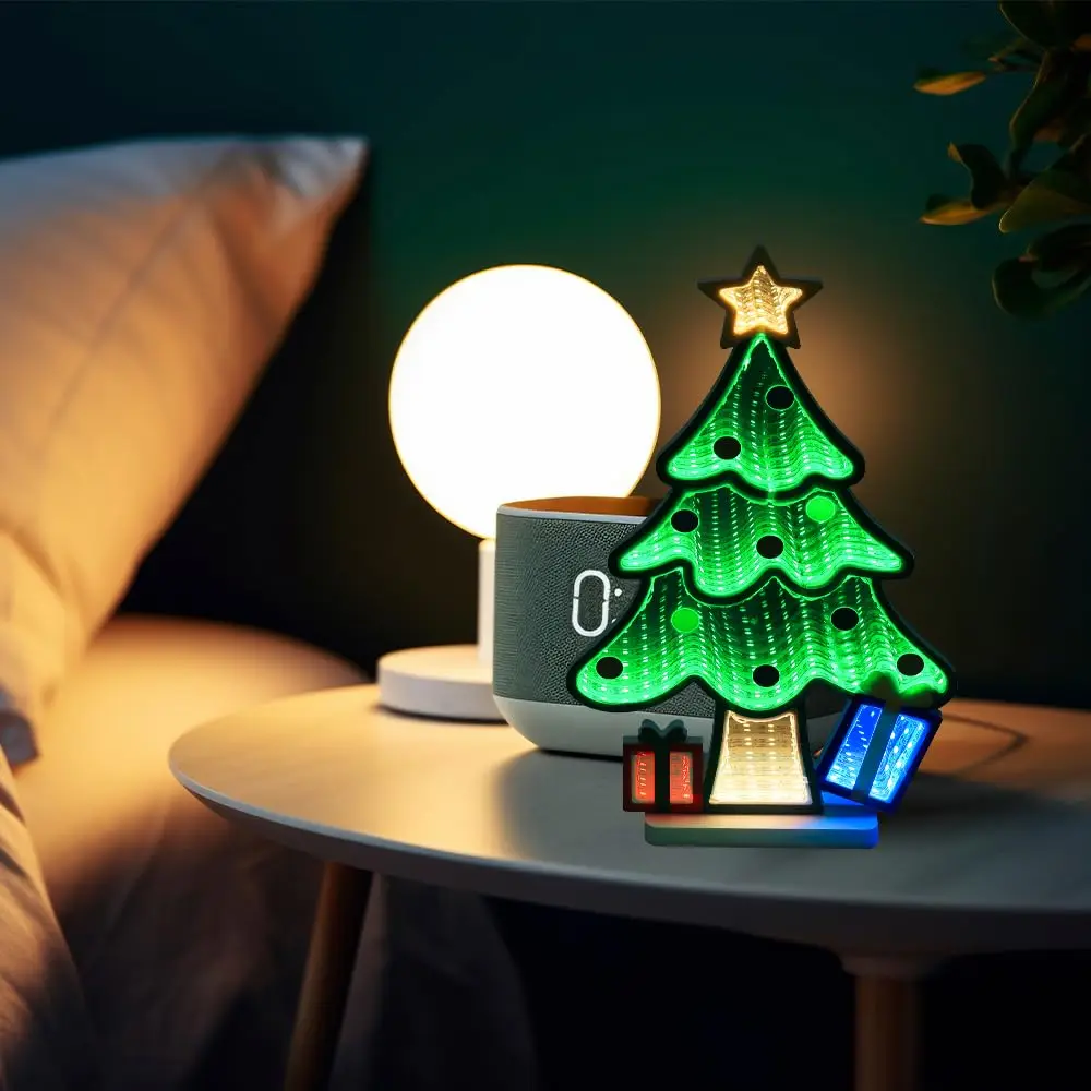 Christmas Tree Infinity Mirror Neon Sign for Wall Decor 3D Endless Extension LED Night Lamp USB Table Centerpiece Living Room