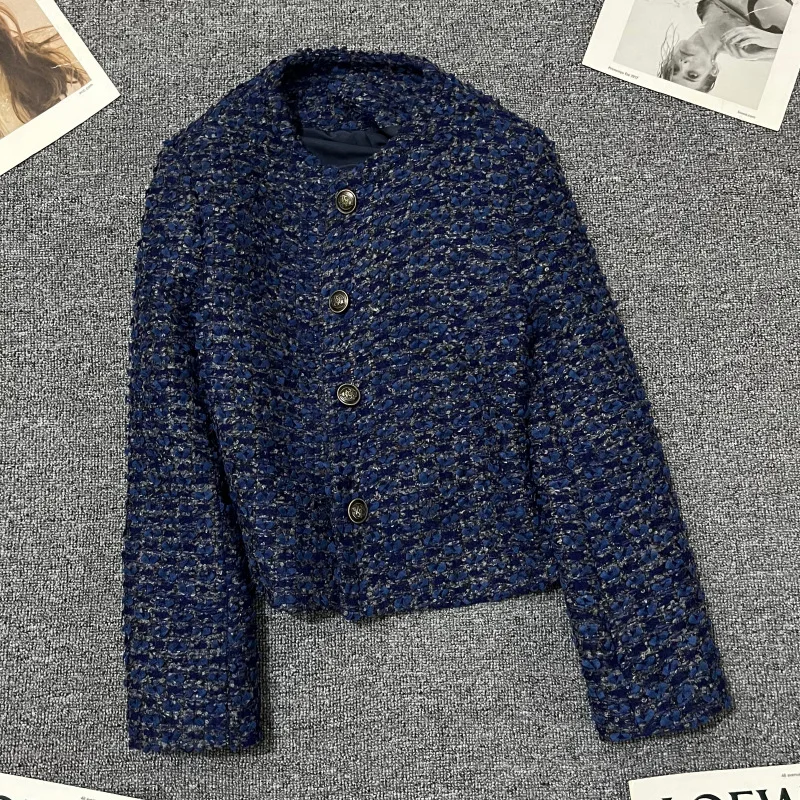 Costume en tweed bleu marine pour femme, blazer formel pour femme, vêtements de travail d'affaires, manteau pour fille, veste à la mode, robe de Rhélégante, 1 pièce