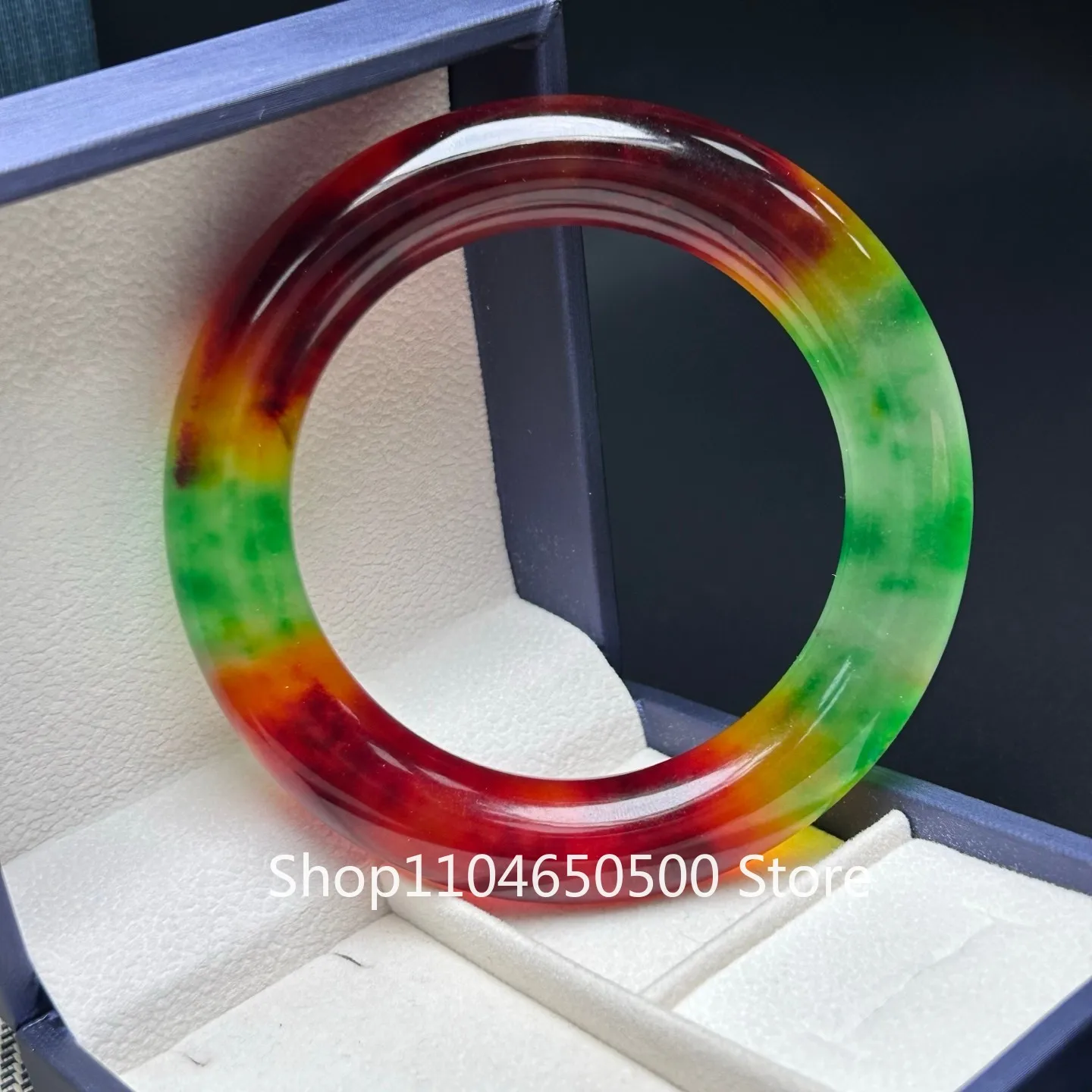 

Certified Natural ice Colourful Myanmar Jade jadeite wide bracelets Bangle 62mm