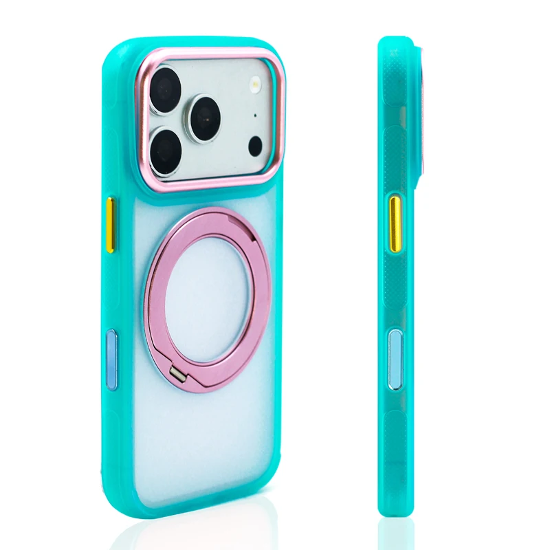 Luxury Magnetic Rotating Pivot Bracket Case For iPhone 17Pro Max 17Pro 16Pro 15 Touch Camera Button For Magsafe Hard Armor Cover