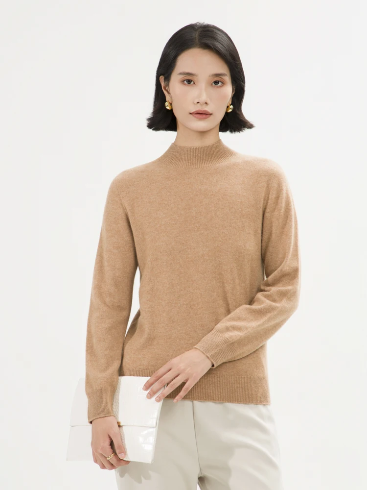 Otoño Invierno suéter de cachemira para mujer jersey básico con cuello simulado Tops de manga larga sin costuras prendas de punto de cachemira 100% respetuosas con la piel