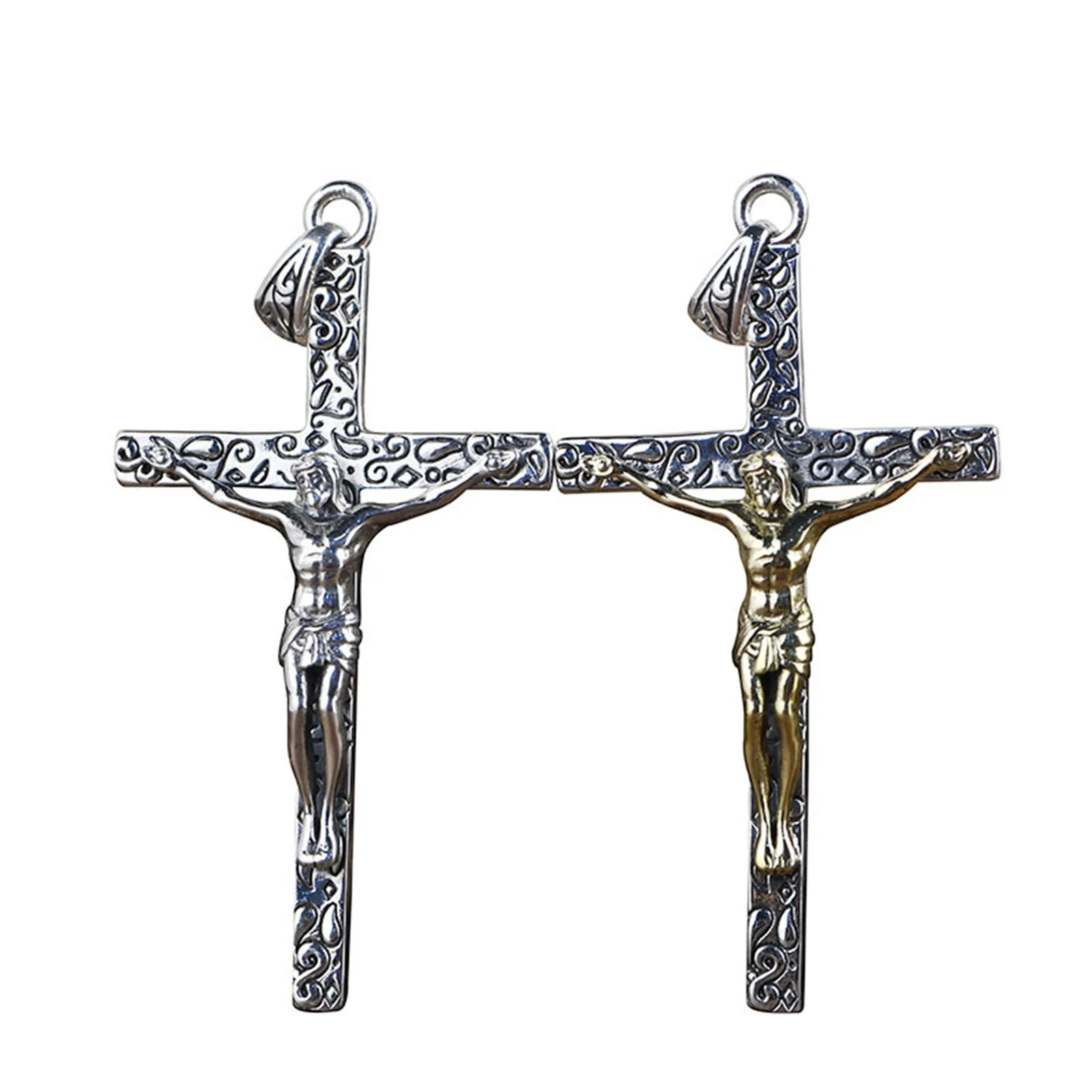 

Sterling Silver 925 Crucifix Pendant for Men Women Jesus On the Cross Necklace White Gold Color Christian Religious Jewelry