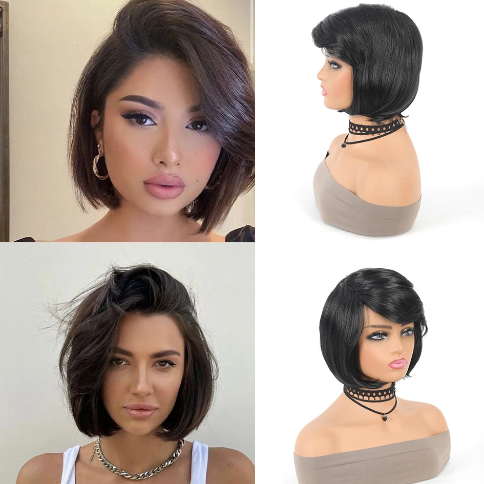 

Synthetic partial short head cover Fashionable and elegant chemical fiber partial straight hair short head