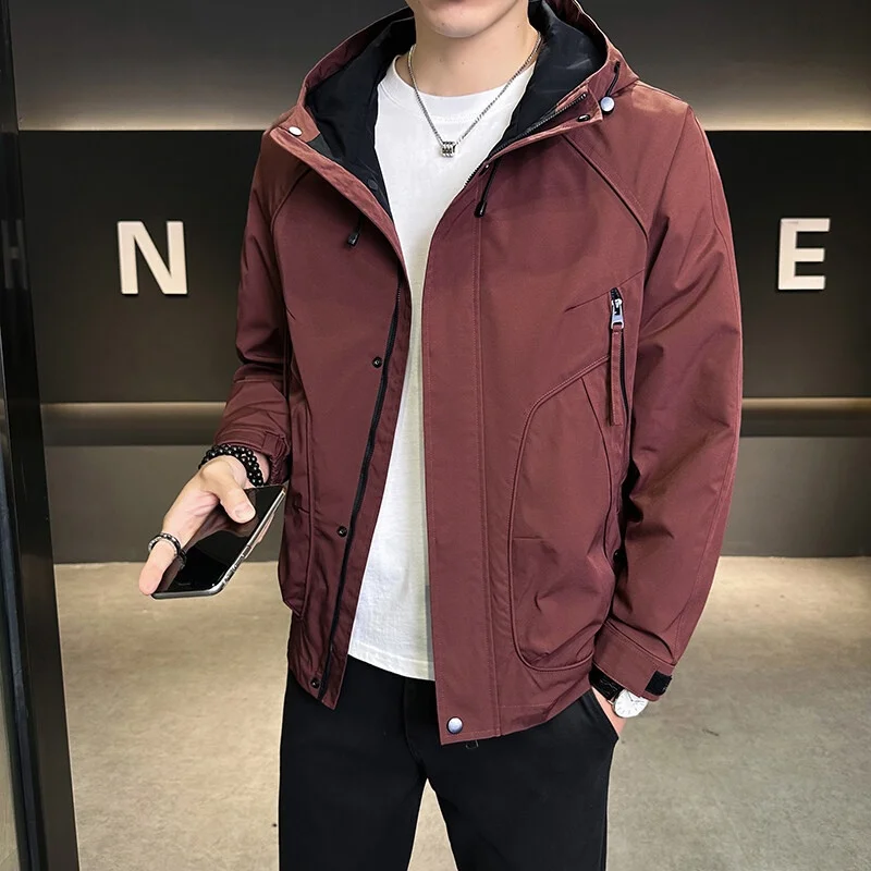 

Мужская модная рабочая куртка с капюшоном, однотонная, повседневная верхняя одежда, весна-осень, новинка, бренд KFGZ, полиэстер