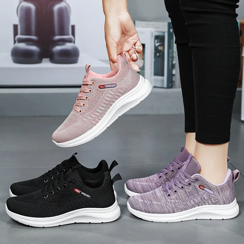 Zapatos de punto para mujer, zapatillas deportivas informales de suela suave, primavera y otoño, 2024