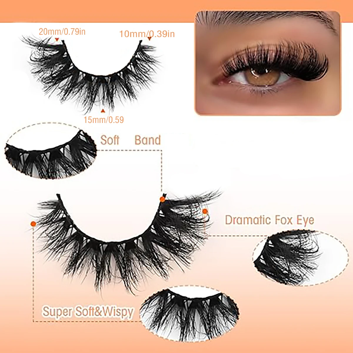 20 Pairs 3D Mink Lashes Cat Eyelashes Fluffy Wispy Volume Lashes Natural Feathery Effect Lightweight Flexible Band Fake Lashes
