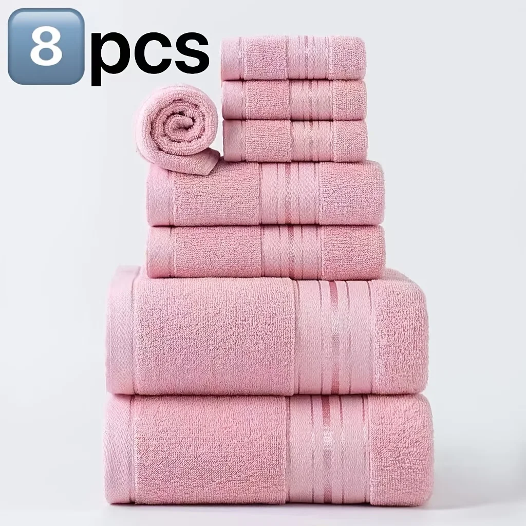 

8pcs Luxury 100% Pure Cotton Bath Towel Set - Spa And Hotel Quality - Soft Absorbent Striped Vintage Pattern - Durable - Availab
