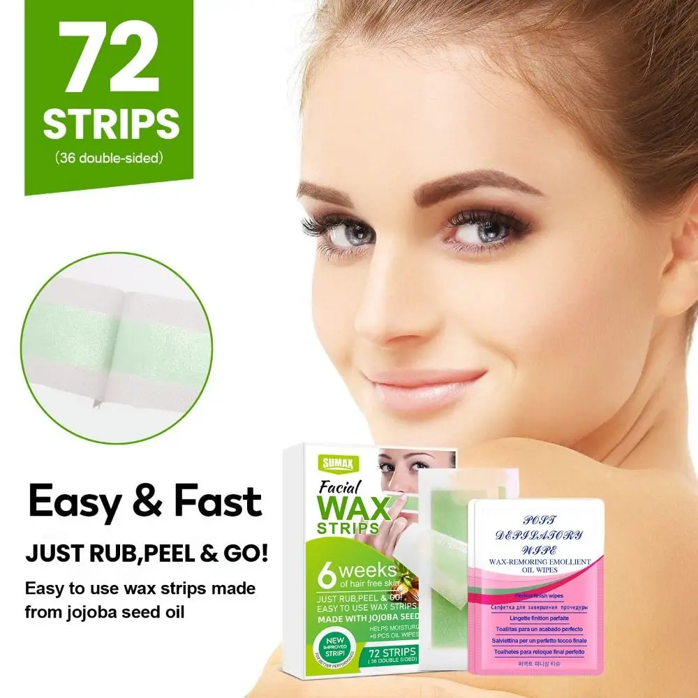 

72pcs 98% Natural Formula Wax Strips Gently and Quickly Line Hypoallergenic Facial Hair Removal Removes Hair