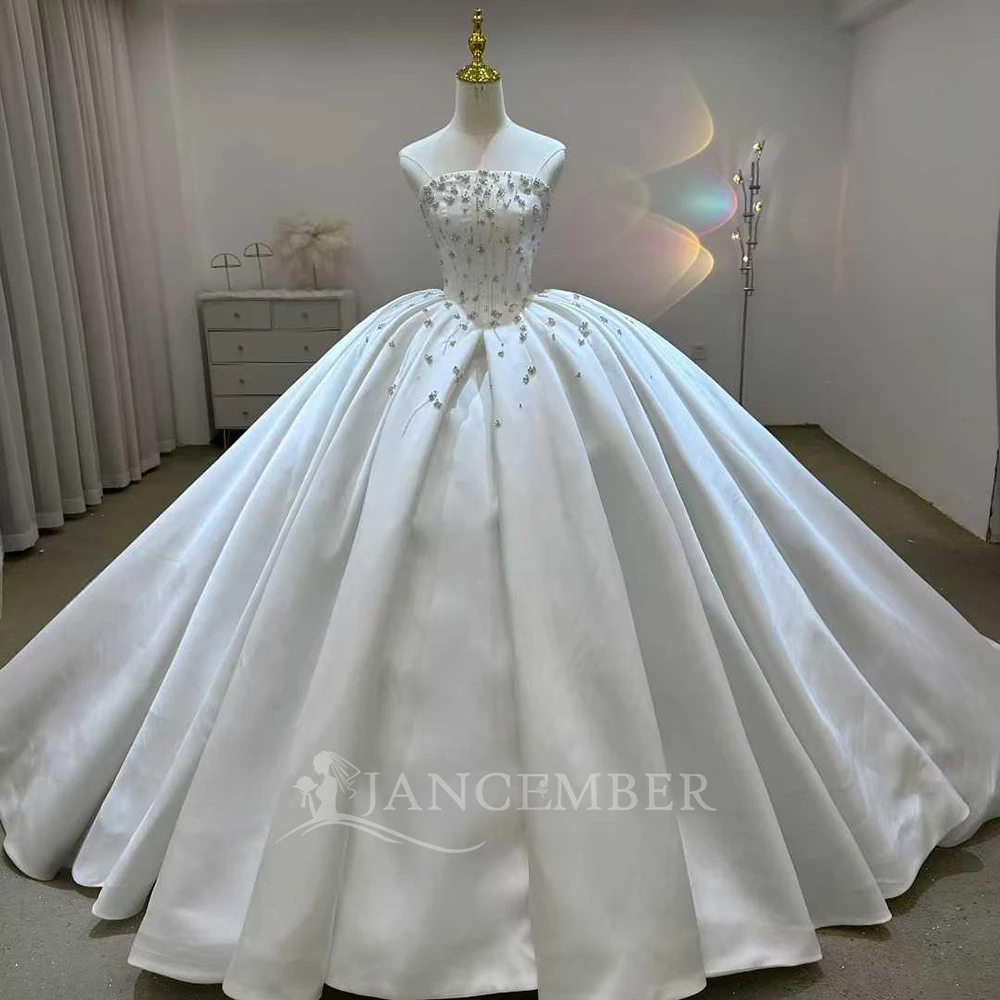 

Gorgeous Long Train Wedding Dresses Strapless Sleeveless Satin Luxury Bridal Gowns Cathedral Customized 2026 vestido femininos