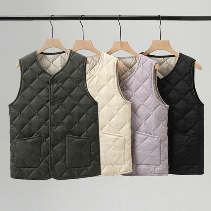 2026 Autumn Winter Waistcoat Men Women Couple Clothes Lightweight Down Cotton-padded Vest Warm Bottom Short Sleeveless Jackets