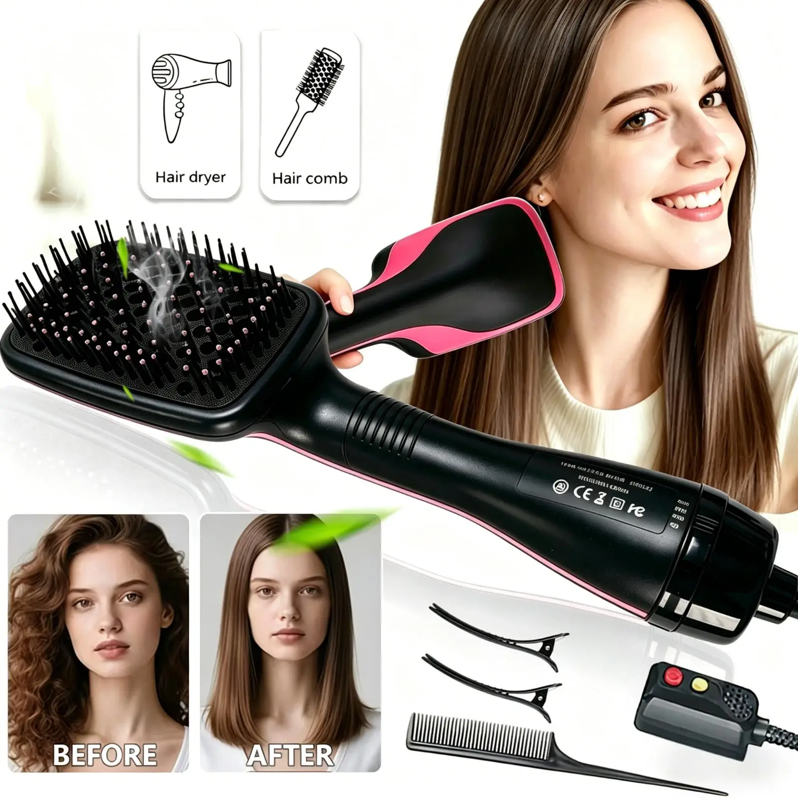 2-in-1 2-in-1 Blow Dryer Brush & Straightener, 1-Step Detangling, Smoothing & Frizz-Reducing Tool for Shiny Salon-Quality Straight Hair, Fast-Drying Anti-Frizz Styling Appliance, Ideal Gift for Women - Aliexpress Deal