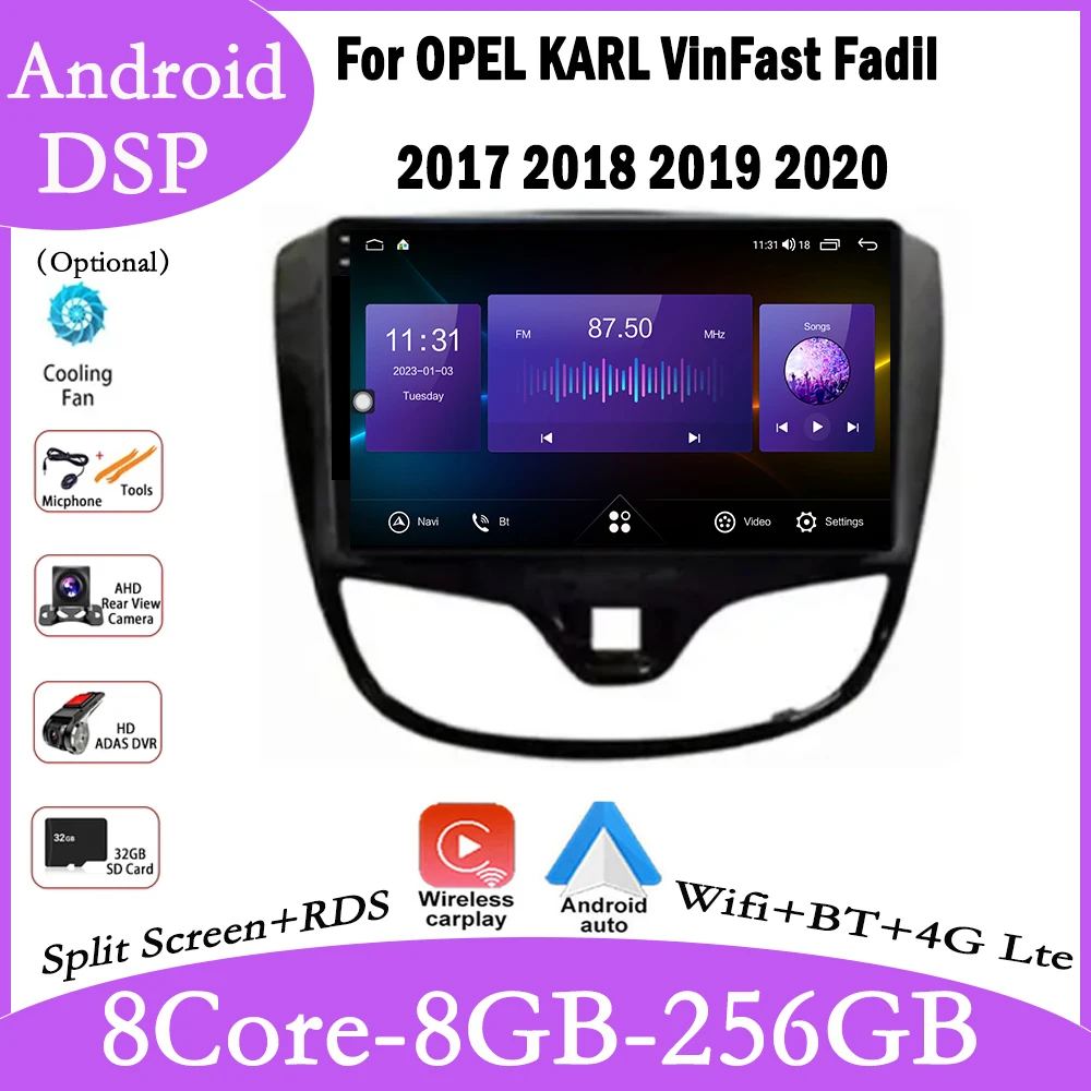 9 Inch Android 14 For OPEL KARL VinFast Fadil 2017 2018 2019 2020 Car Radio Multimedia GPS Video Player Navigation