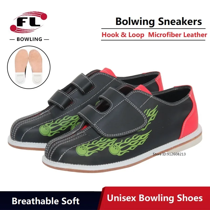 Non-slip Indoor Bowling Shoes Men and Women PU Leather Sports Shoes Unisex Hook Loop Bowling Footwear Plus Size 32-48