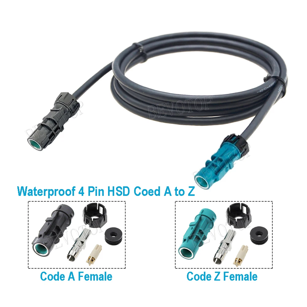 1PCS Waterproof LVDS Video Line Water Blue Z Female to Black A Male 4 Pin HSD High Speed 4-Core 535 Auto Cable Wire Harness