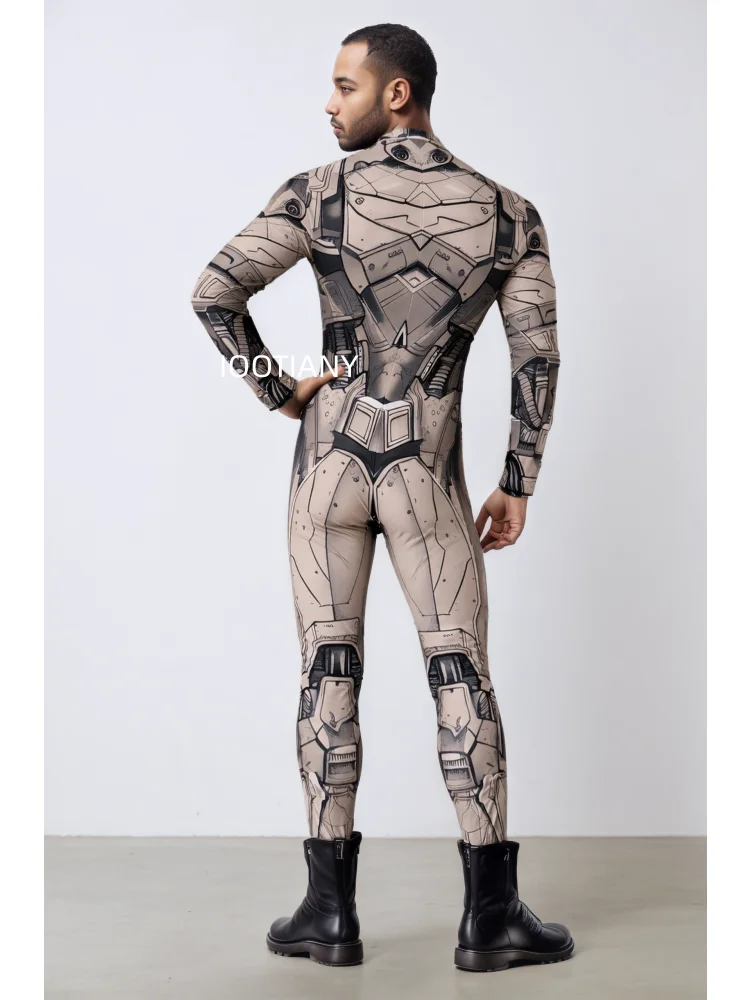 Herren Roboter-Skelett Mechanische Rüstung Bodysuit Hochhals Enger Jumpsuit Halloween Cosplay Futuristisches Party Bühnenkostüm Outfit – Detail 6