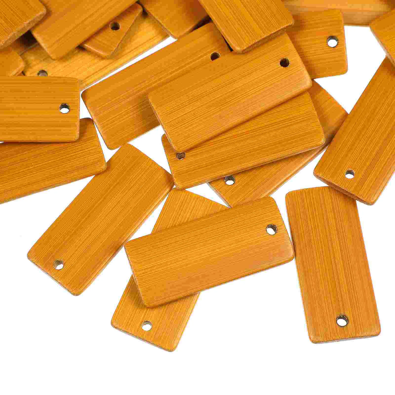 50 Pcs Bamboo Keychain Blanks Rectangular Tags for Craft Blank Pendants Key Decor Material Customizable