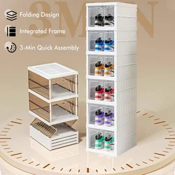 Foldable Shoe Rack,Collapsible Plastic Shoe Organizer with Doors Sturdy Easy to Assemble for Closet,Stackable Shoe Storage Boxes