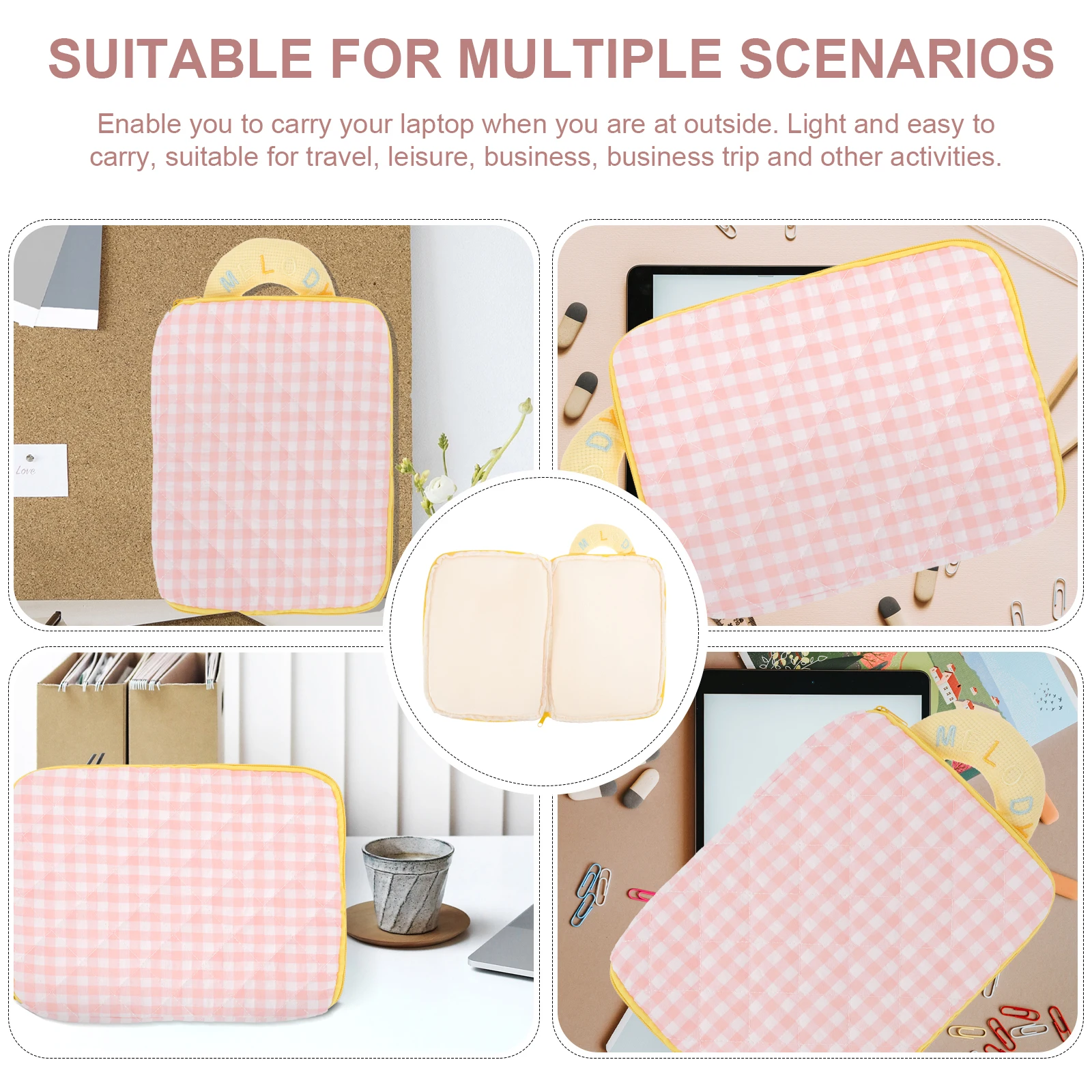 

Plaid Cloth Liner Laptop Case Pink Tablet Protective Cover Portable Computer Bag Travel Gaming Pcs Women Shoulder Bag