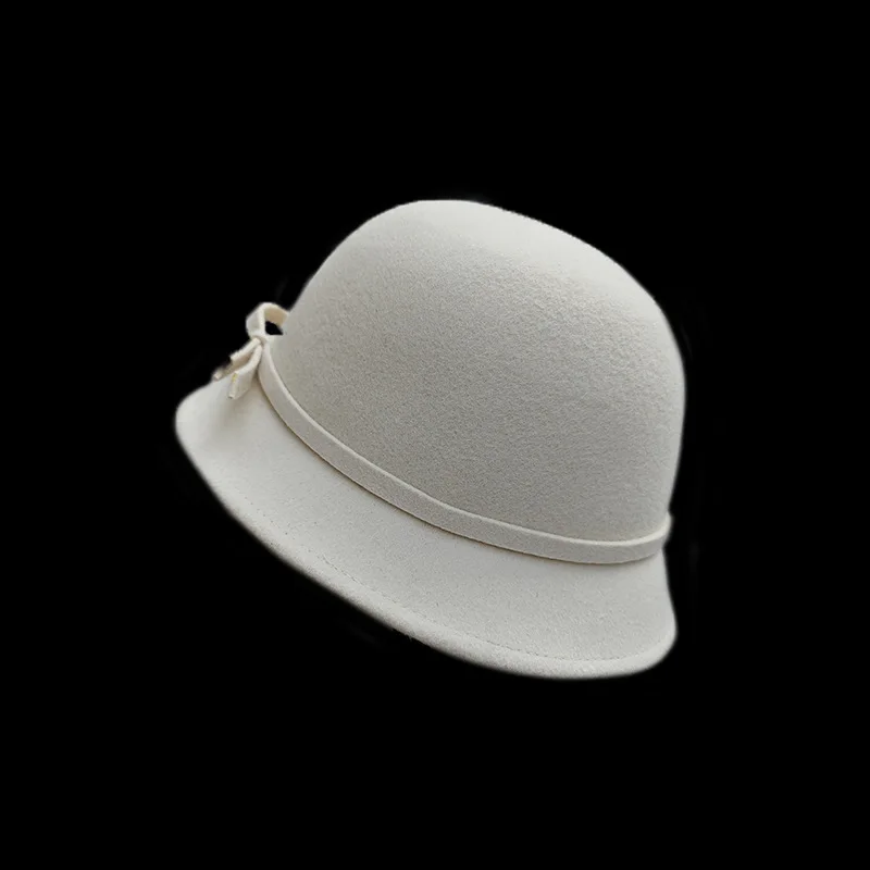 Hepburn-Style Wool Hat, French Autumn and Winter Wool Felt Fisherman Hat, Elegant White Women's Pure Wool Felt Hat